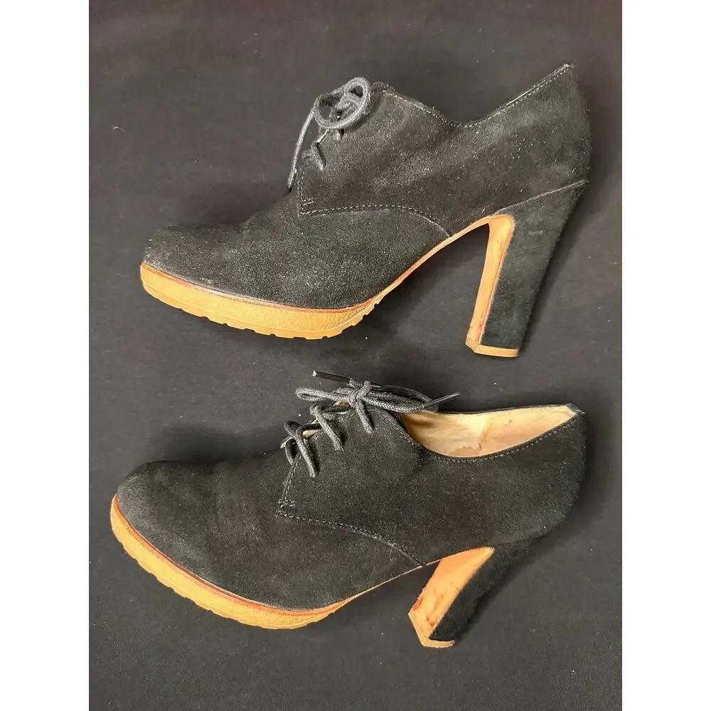 No.04 Talbots Black Suede Lace-Up Oxford Heeled Booties